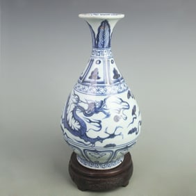 BLUE AND WHITE DRAGON PATTERN PORCELAIN YU HU CHUN BOTTLE