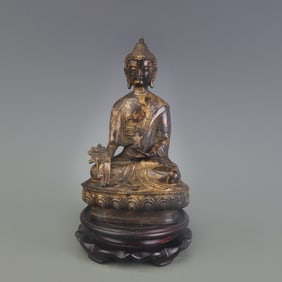 A FINE BRONZE MANJUSHRI BODHISATTVA STATUE