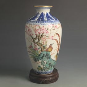 CLOISONNÉ PORCELAIN VASE WITH FLOWER AND BIRD DESIGN