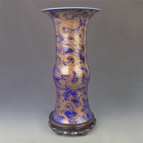 PEACOCK BLUE GILDED DRAGON PATTERN PORCELAIN VASE