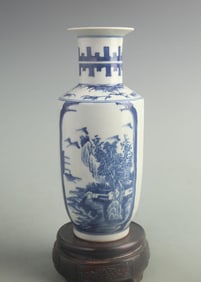 BLUE-AND-WHITE PORCELAIN VASE WITH LANDSCAPE PANELS