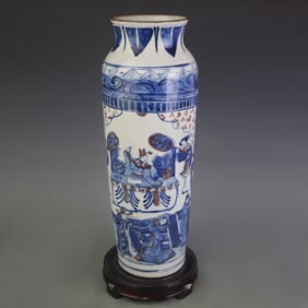 BLUE AND WHITE HUMAN FIGURE PATTERN CYLINDER STYLE PORCELAIN VASE