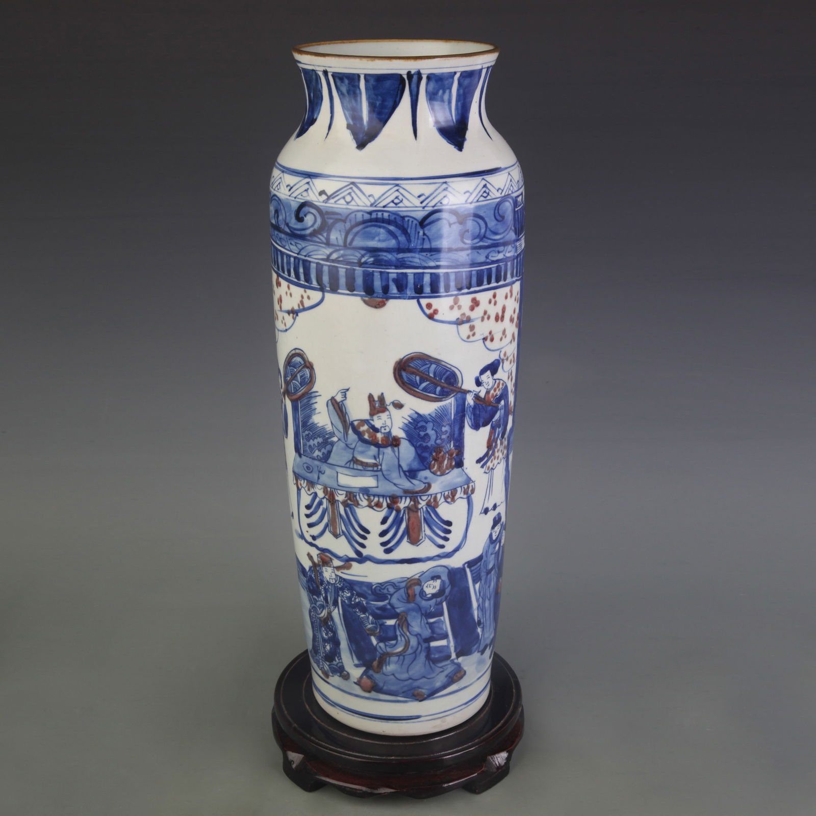 BLUE AND WHITE HUMAN FIGURE PATTERN CYLINDER STYLE PORCELAIN VASE (1 of 5)