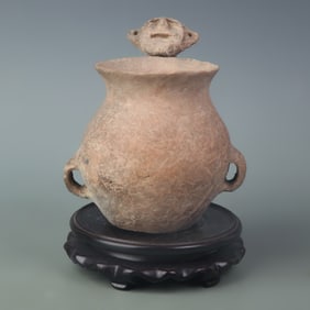 QI JIA CULTURE STYLE DOUBLE-HANDLED POTTERY JAR