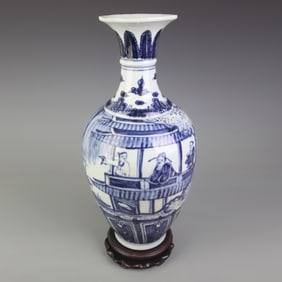 BLUE AND WHITE HUMAN FIGURE PORCELAIN VASE