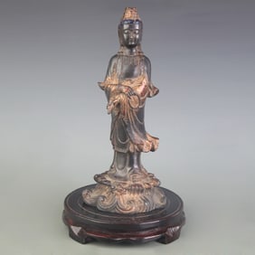 A SMALL BRONZE GUAN YIN BUDDHA STATUE