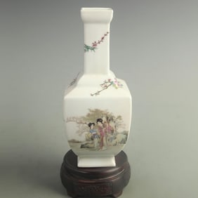 CLOISONNÉ SQUARE VASE WITH LANDSCAPE AND HUMAN FIGURE DESIGN