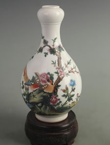 CLOISONNÉ GARLIC-HEAD VASE WITH FLOWER AND BIRD DESIGN