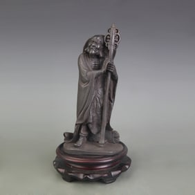 A FINE CAST IRON BRONZE ARHAT STATUE