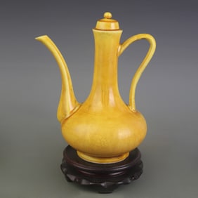 YELLOW GLAZE INCISED DRAGON PATTERN CARVING PORCELAIN EWER