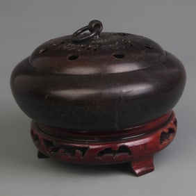 BAT PATTERN ROUND-FOOT BRONZE INCENSE BURNER