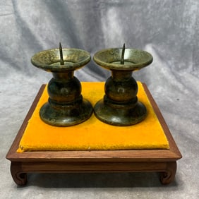 PAIR OF REPUBLICS OF CHINA BRONZE CANDLESTICKS