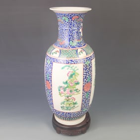 BLUE GROUND FLOWER AND BIRD PATTERN LARGE PORCELAIN VASE