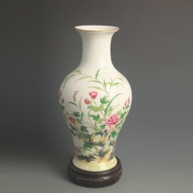 CLOISONNE ENAMEL GLAZED FLORAL AND BIRD PATTERN PORCELAIN VASE