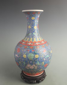 BLUE-GROUND FLORAL PATTERM PORCELAIN APPRECIATION VASE