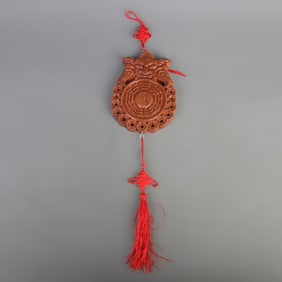 PEACHWOOD MADE EIGHT TRIGRAMS WITH BEAST HEAD ORNAMENT
