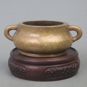 SPRINKLE GOLD DOUBLE EAR ROUND BRONZE INCENSE BURNER