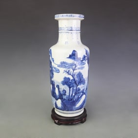 BLUE AND WHITE LANDSCAPE PATTERN PORCELAIN APPRECIATION VASE