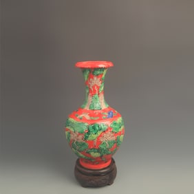 CLOISONNE ENAMEL RED GLAZED PORCELAIN VASE