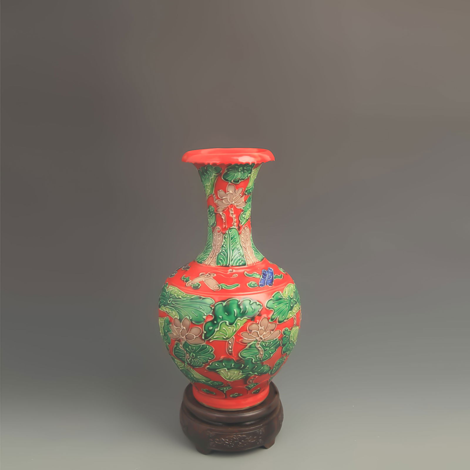 CLOISONNE ENAMEL RED GLAZED PORCELAIN VASE (1 of 5)