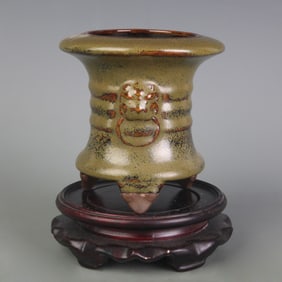 EEL YELLOW GLAZE BEAST HEAD THREE-LEGGED CENSER