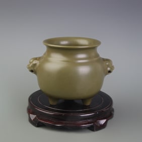 EEL YELLOW GLAZE BEAST EAR THREE-LEGGED CENSER