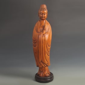 BOXWOOD CARVED AVALOKITESVARA STATUE