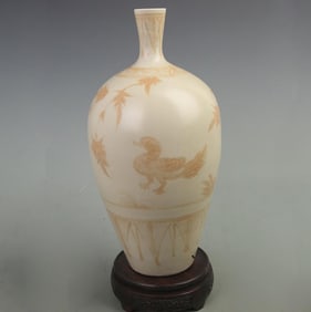 YOU LI HONG UNDERGLAZED RED GLAZED FINELY CARVED PLUM PORCELAIN VASE