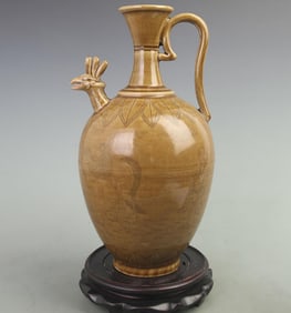 HUMAN FIGURE AND TWIN CHICKEN HEAD SOY SAUCE GLAZE JUG