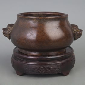 RARE BRONZE CENSER WITH BEAST-SHAPED EARS AND ROUND FEET