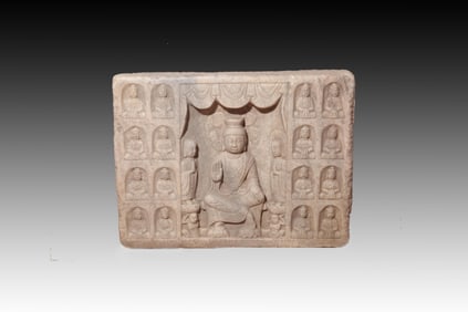A VERY RARE AND LARGE STONE BUDDHA