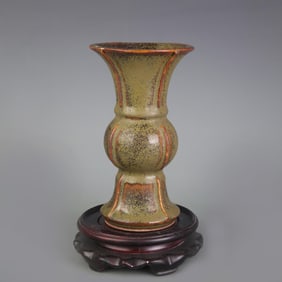 YELLOWISH-BROWN COLOR GLAZE PHOENIX TAIL PORCELAIN VASE