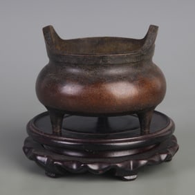 BRONZE TRIPOD INCENSE BURNER WITH ARCHED EARS