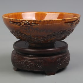 BROWN COLOR GLAZED DRAGON PATTERN BOWL