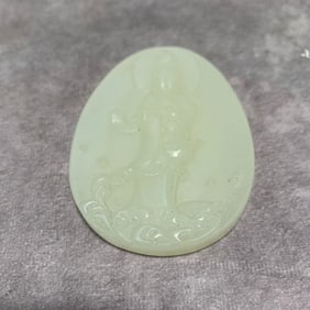 LARGE WHITE JADE GUANYIN PENDANT