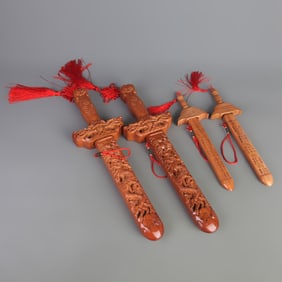 2 SEATS OF PEACHWOOD CARVING SWORD HOME DECORATION