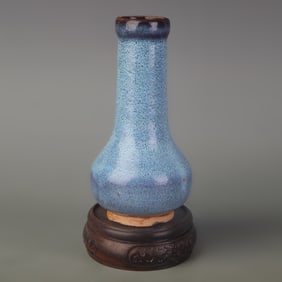 A SMALL JUN WARE LONG-NECKED VASE