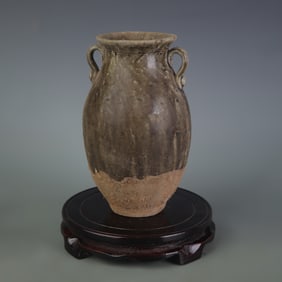CELADON DOUBLE-HANDLED POTTERY JAR