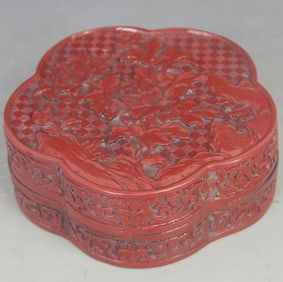 CARVED RED LACQUER FLORAL PATTERN INCENSE BOX