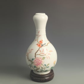 ENAMEL COLOR FLOWER PATTERN GARLIC HEAD PORCELAIN BOTTLE