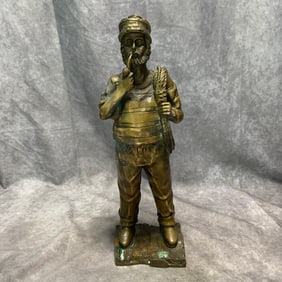 BRONZE FISHERMAN STANDING STATUE