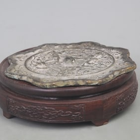 BRONZE MIRROR WITH SEA BEAST AND GRAPE DESIGN