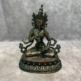 TIBETAN GILT BRONZE WRATHFUL PROTECTOR STATUE
