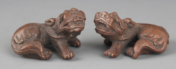 PAIR OF BRONZE RUI SHOU FIGURE