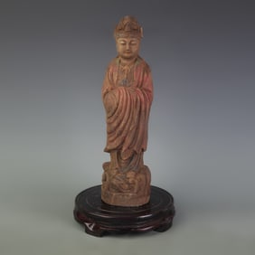 PAINTED WOOD GUANYIN STATUE