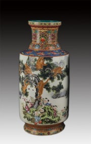 FAMILLE ROSE MONKEY PATTERN LARGE PORCELAIN VASE