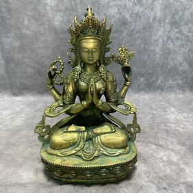 TIBETAN GILT BRONZE GUANYIN STATUE