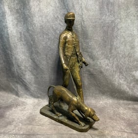CONTEMPORARY BRONZE DOG WALKER STATUE
