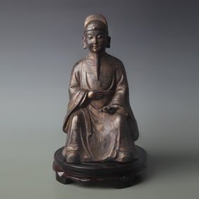 A FINE BRONZE GILDED CIVIL OFFICIAL STATUE