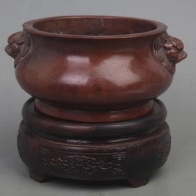 A FINE XUAN DE STYLE LION EAR STYLE BRONZE CENSER